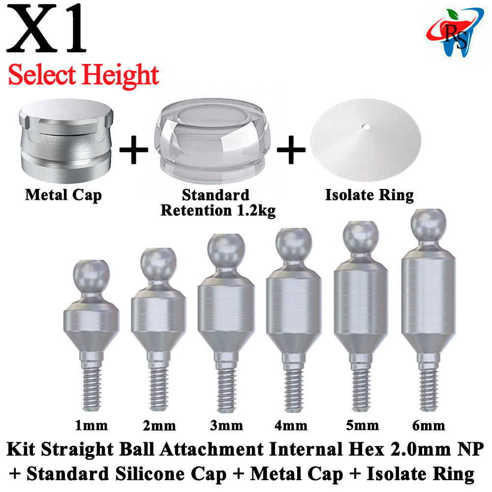 1x Kit Straight Ball Attachment Inter Hex 2.0 Standard Silicone Metal Cap Ring