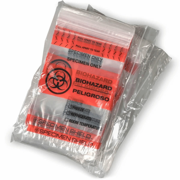 (10) Specimen Shield Absorbent 2 Mil Zip-Closure Biohazard Bags 6″ x 9″ Clear