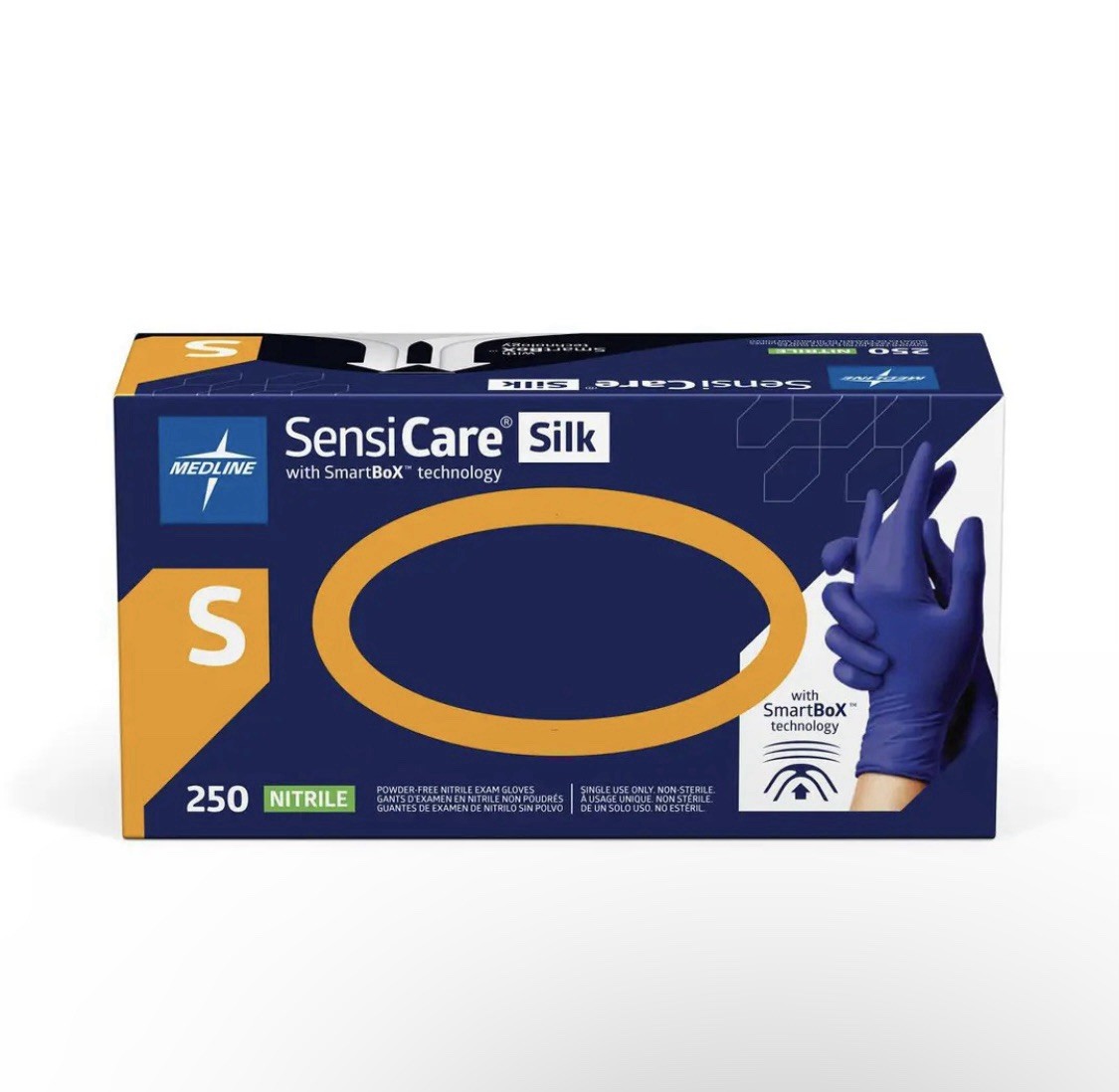 Medline SensiCare Silk SmartBox Nitrile Powdered-Free 250 Gloves/box – Small