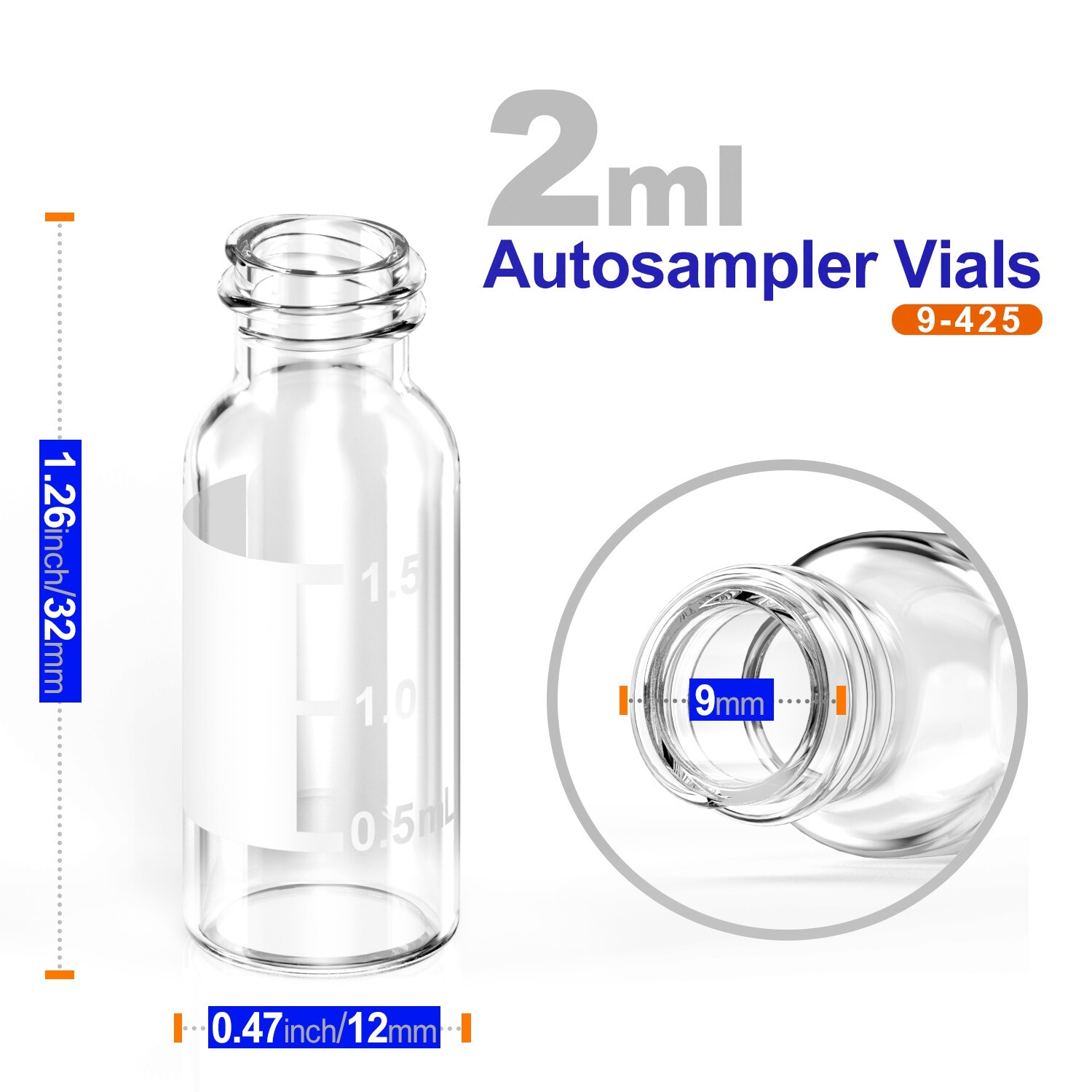 2ml Autosampler Clear Vials 9-425 Transparent Glass Bottle for HPLC Testing