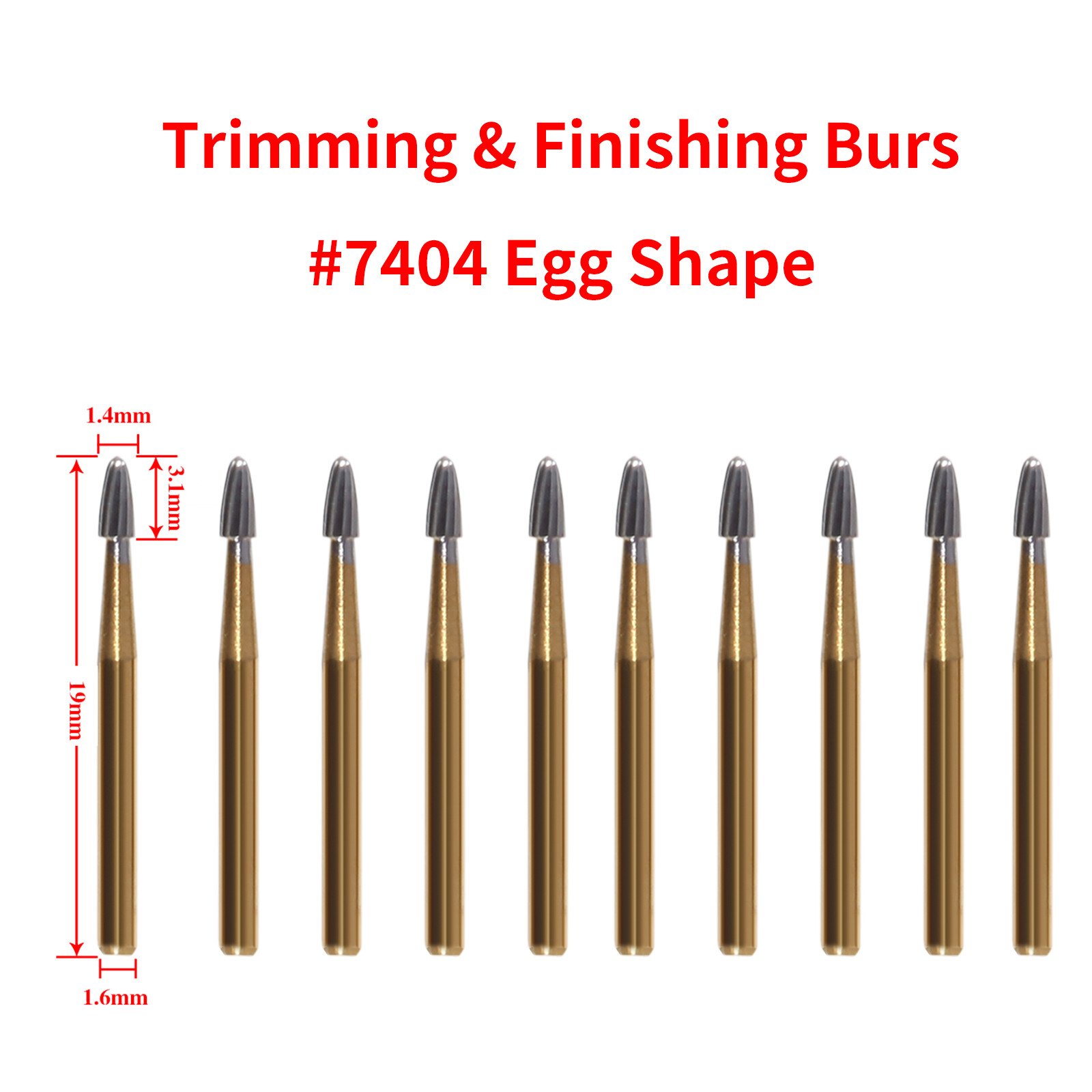 10PCS Dental Tungsten Carbide Burs FG Gold Trimming & Finishing High Speed