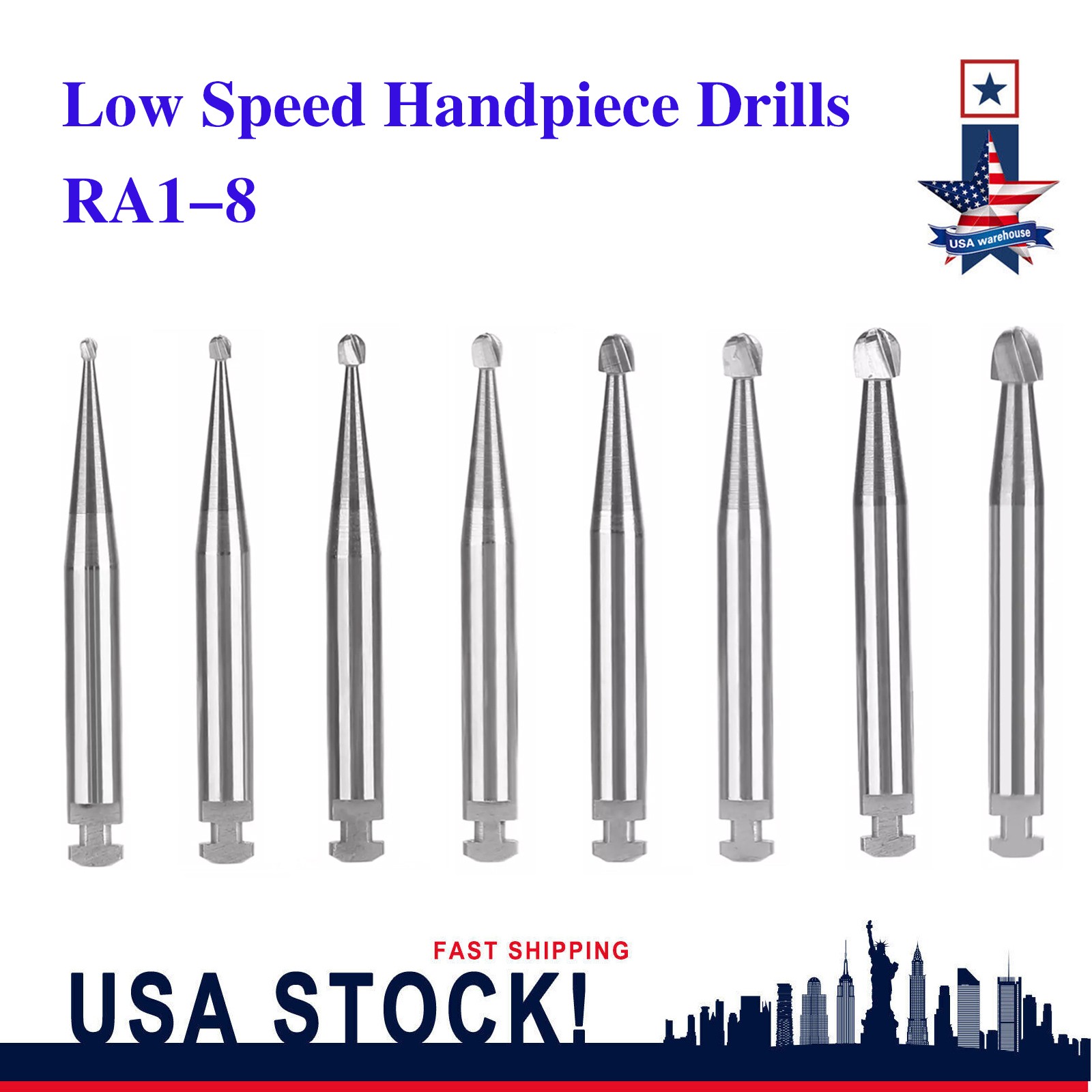 RA1-8 Dental lab Clinic Low Speed RA Round Carbide Burs for Slow Speed Latch BLR