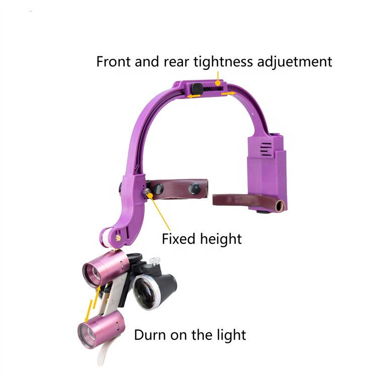 Dental Headband 5W LED Head Light 2 Leds with 3.5X Binocular Loupes + Box Purple