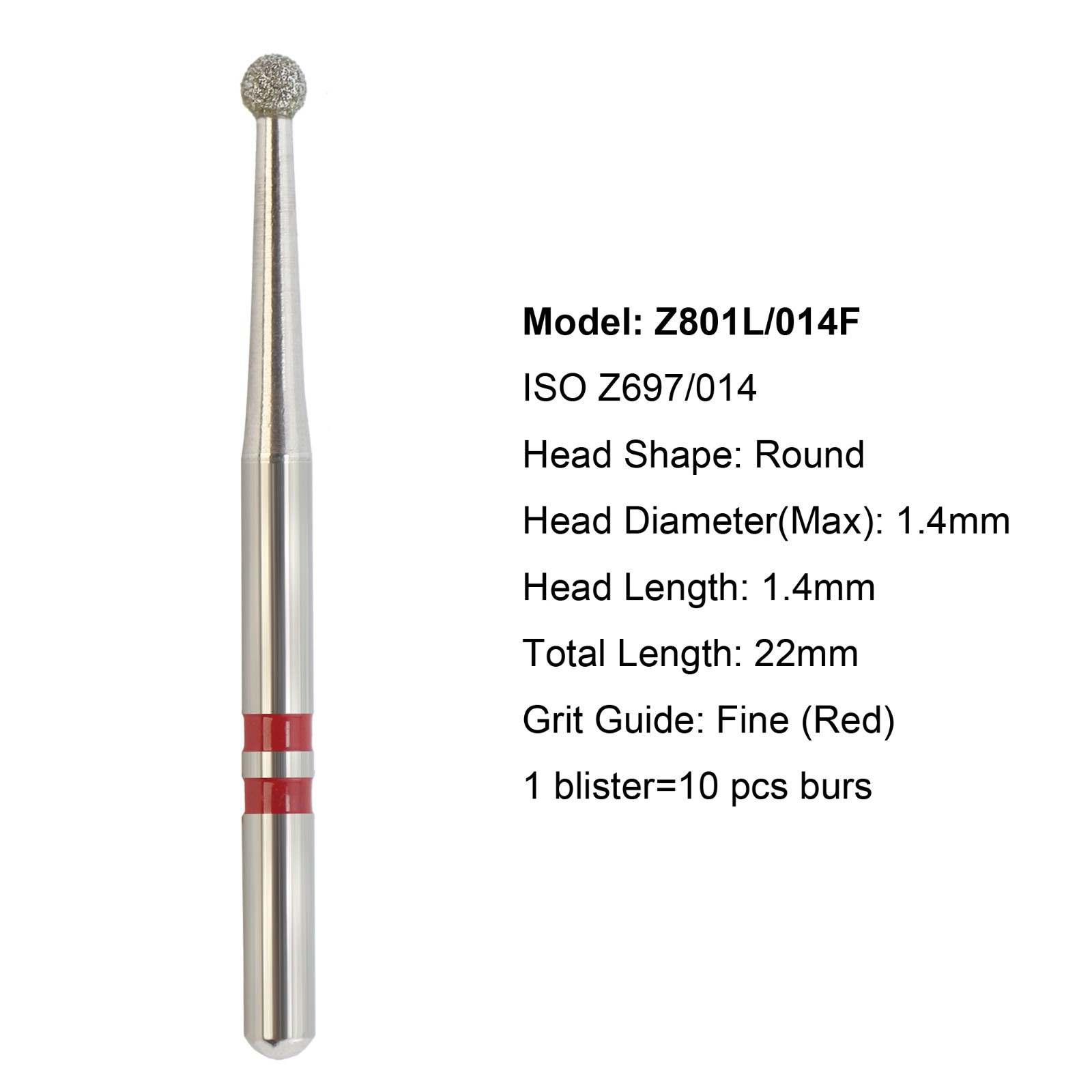 Dental Diamond Burs Zirconia Cutter FG Football Ball Round End Taper Cylinder