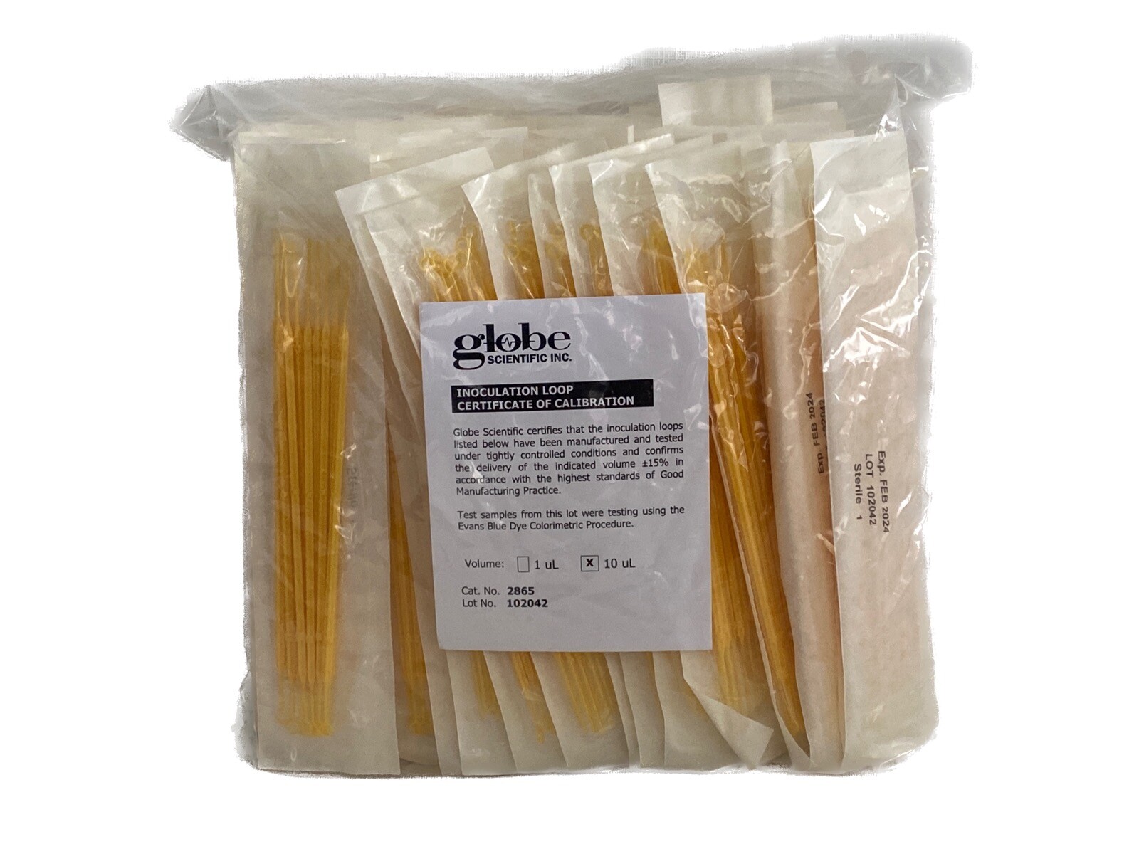 (560) GLOBE SCIENTIFIC 10uL PS Rigid Inoculation Loops w/Needle Yellow 8” 2865