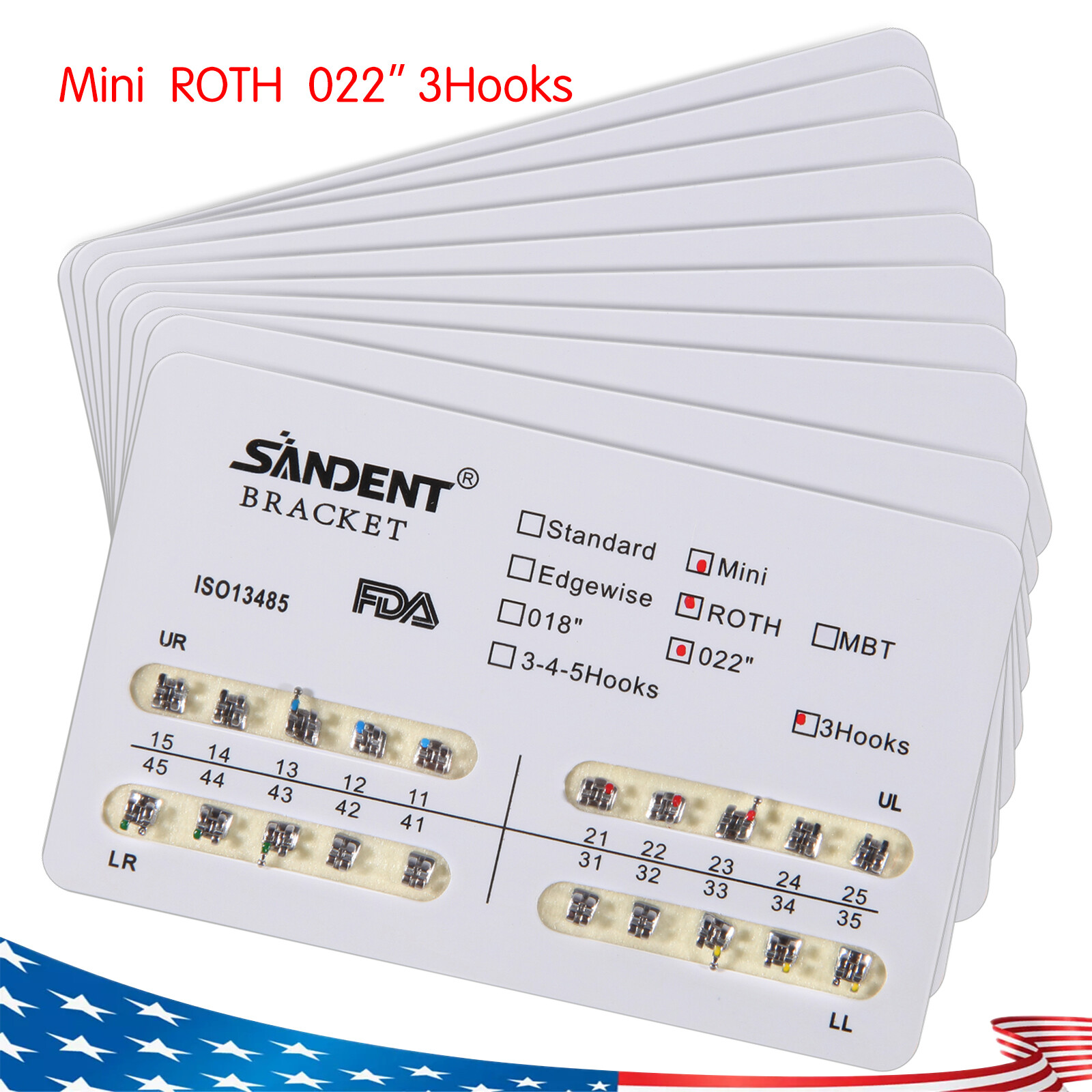 10-200Pack Orthodontic Dental Brackets Braces Mini Roth.022 Slot Hooks 3 #3
