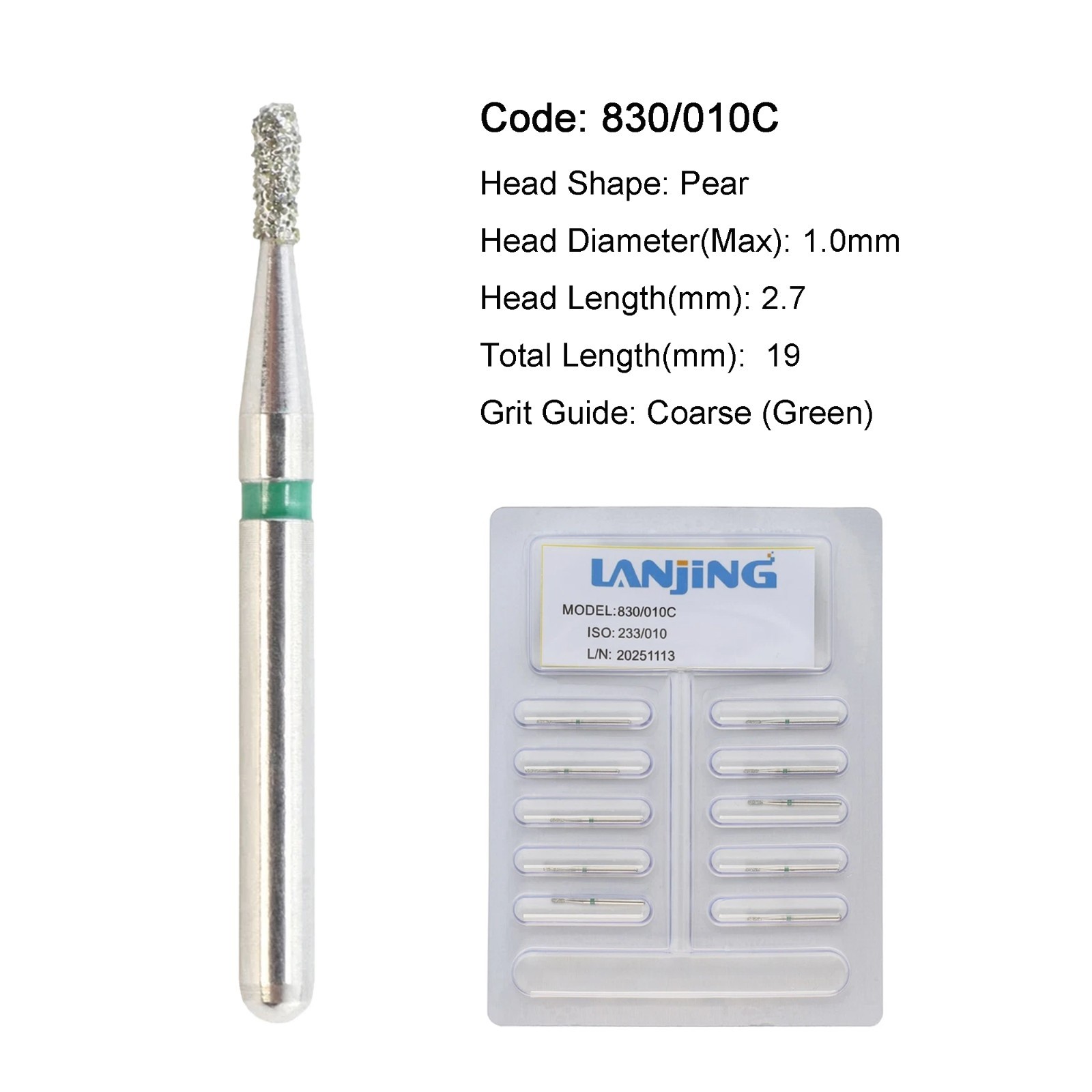 Dental Burs Diamond Pear 830/010C Coarse Grit FG High Speed Bur Friction Grip