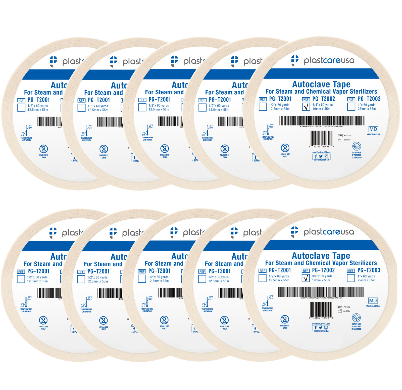 10 x Autoclave Tape 3/4″ x 60 Yards Sterilization Indicator Roll Steam Chemical