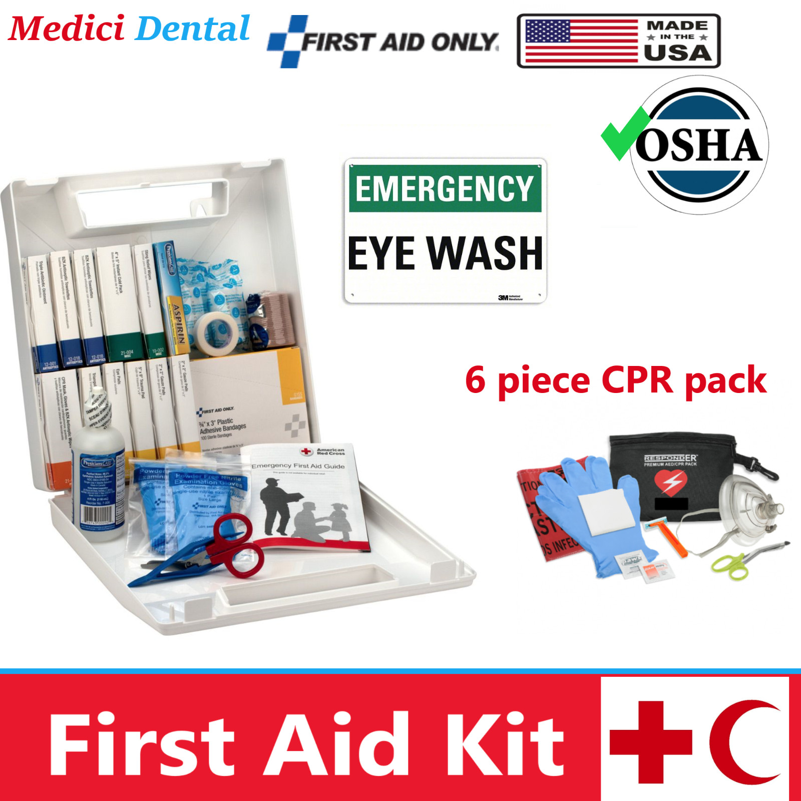 50 Person, 24 Unit Kit Contractors First Aid Kit, Heavy Duty Emergency Aid Kit