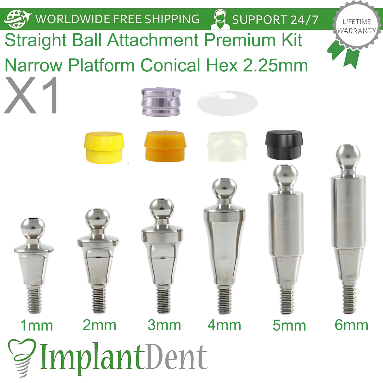 1x Straight Ball Attachment Premium Kit Narrow Platform Conical Hex 2.25mm