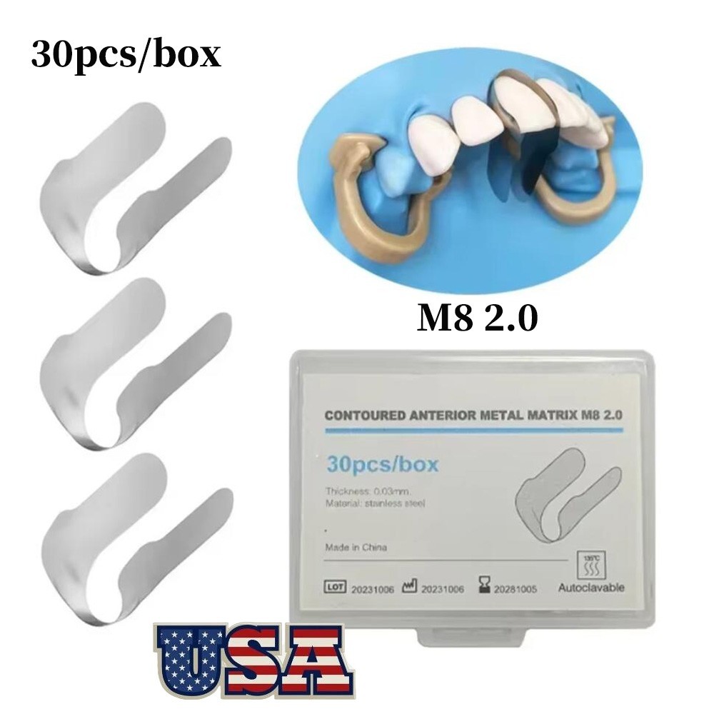 30Pcs Dental Matrix Contoured Anterior Metal Matrix M8 Twin Anterior Matrices US