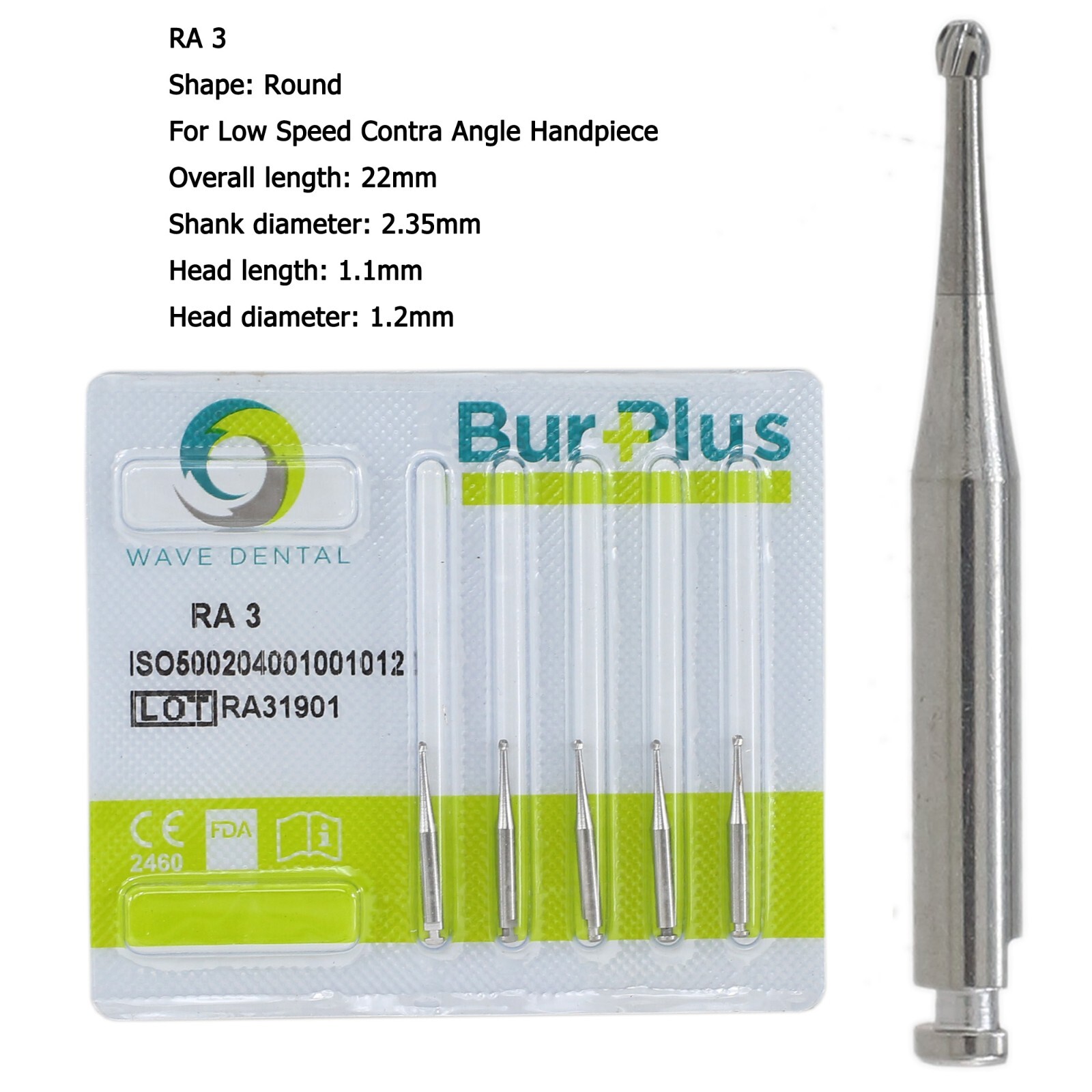 Wave Dental Latch Burs RA Round Carbide Bur 2 4 6 8 For Slow Speed Contra Angle