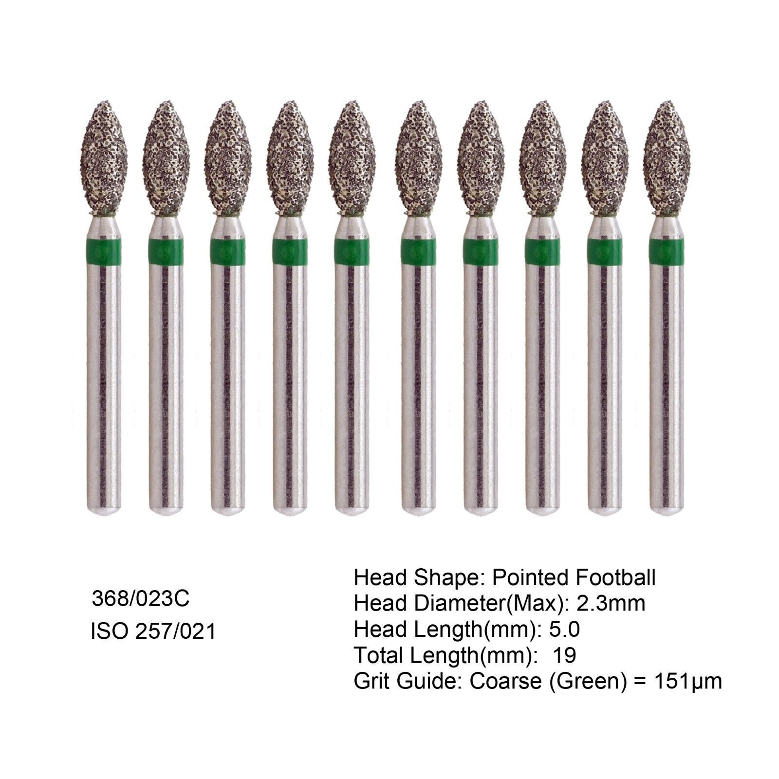 10 Pcs/Pack Dental Pointed Football Taper Coarse Grit Diamond Burs FG 368/023C