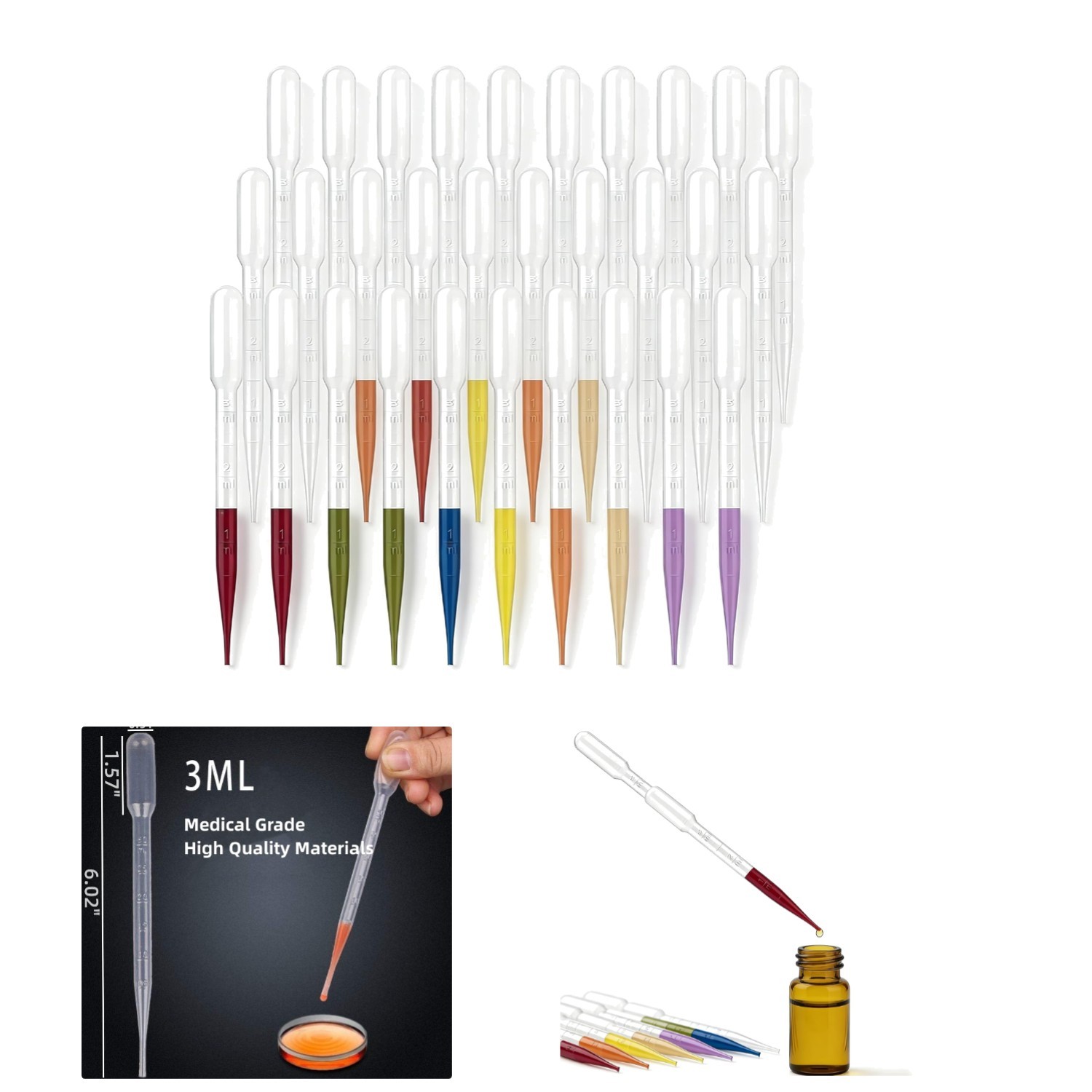 Accurate 3ML Graduated Disposable Pipettes – 50 Pack for Essential Oils & Crafts