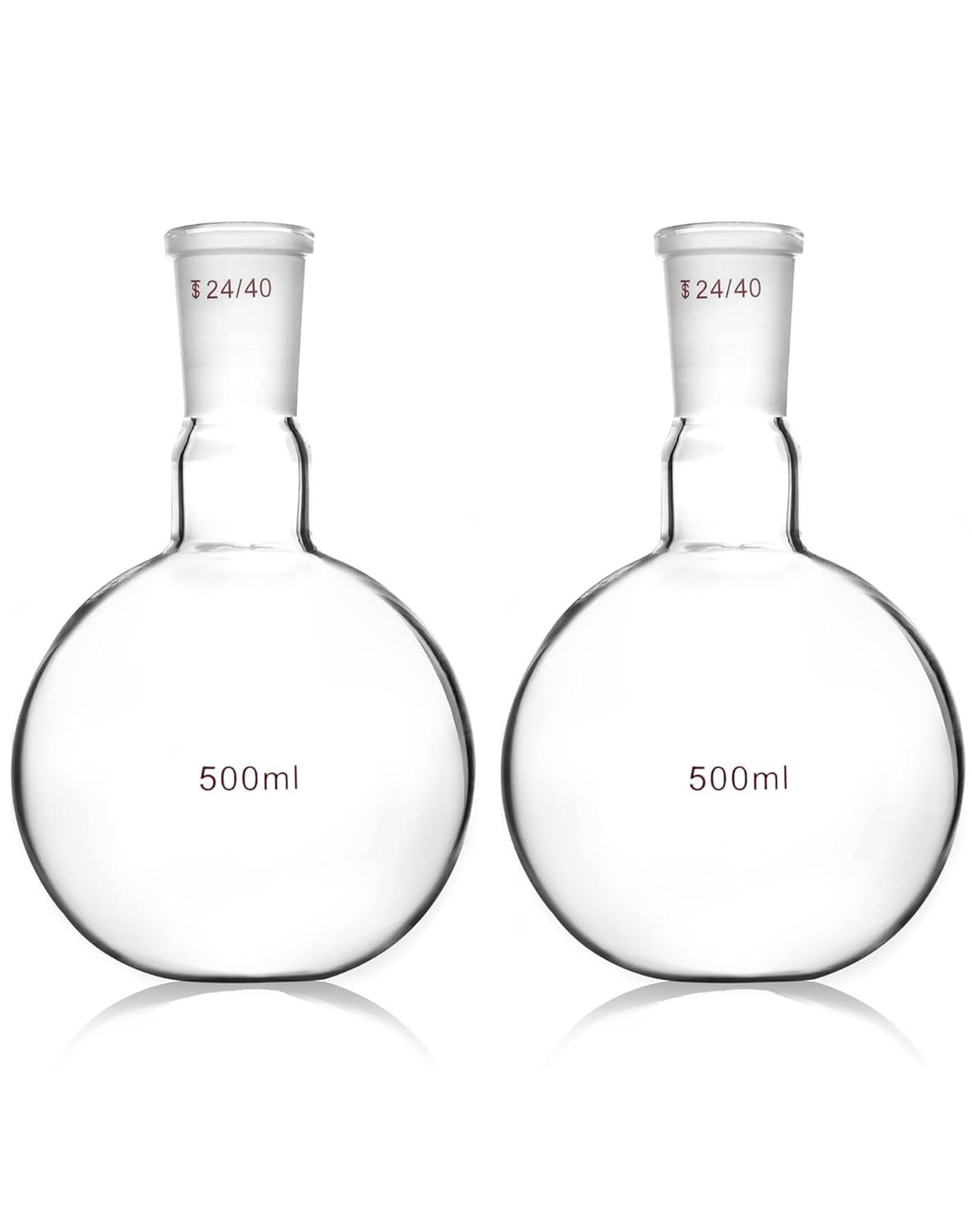 2 Pack 500ml Flat Bottom Boiling Flask 24/40 Lab Distillation Boro Glassware Set