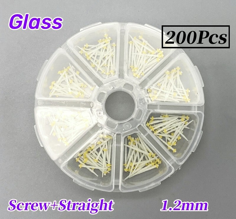 200Pcs Dental Glass Fiber Post Teeth Restorative Screw+Straight 1.2mm New