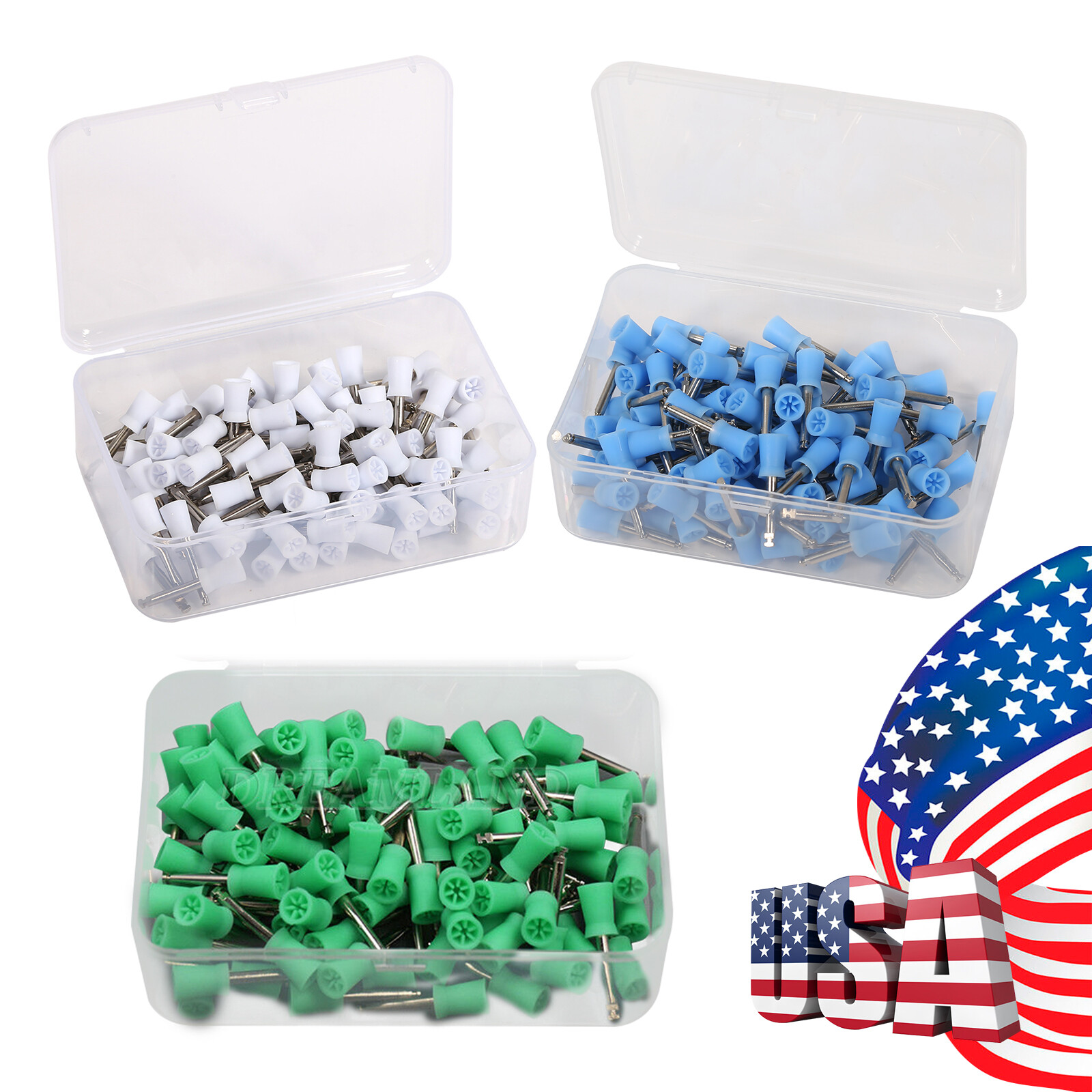 100Pcs Dental Rubber Prophy Tooth Polish Polishing Cups Brush Latch Type 3 Color