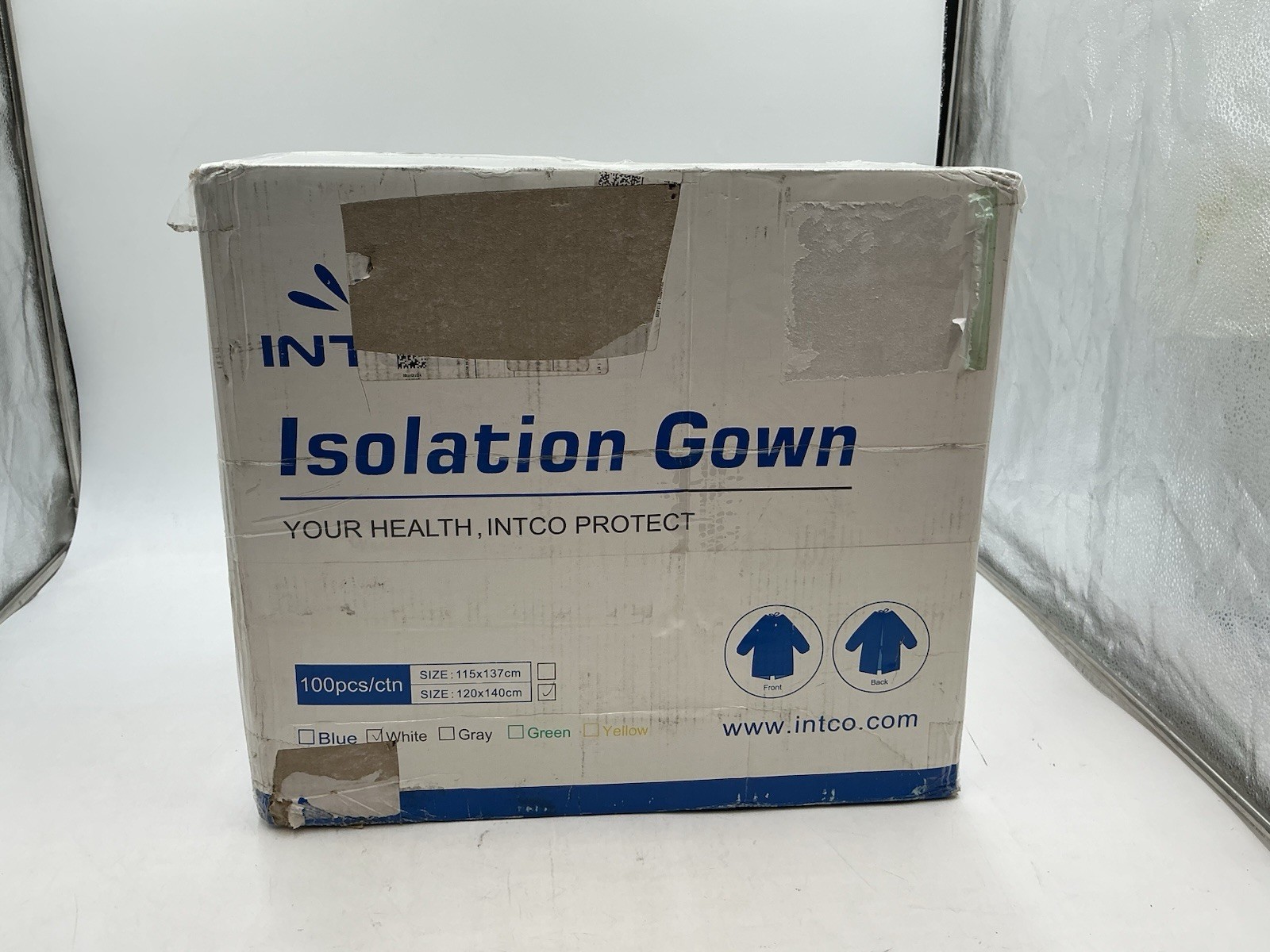 INTCO Disposable Protective Isolation Gowns – White – INIG-45 (100-Pack) 1959K
