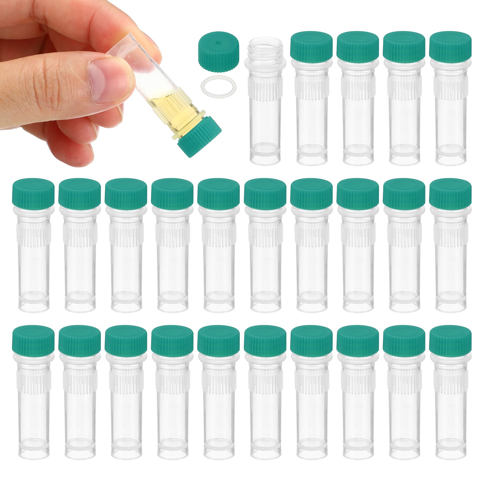 1ml Plastic Cryogenic Vial 25Pcs Self Standing Cryogenic Test Tube, Green Cap