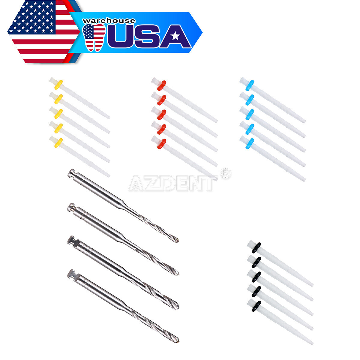 US Dental AAA Fiber Posts Resin High-intensity Screw Thread Glass & 4 Drills