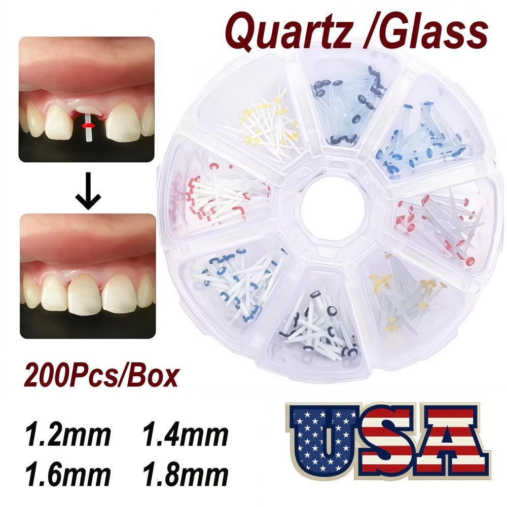 200Pcs Dental Fiber Post Glass Quartz Screw Teeth Restorative 1.2 1.4 1.6 1.8mm