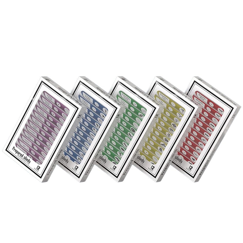 Jiusion 60Pcs Prepared Microscope Slides 60Pcs, Blue,Green,Red,Yellow,Purple