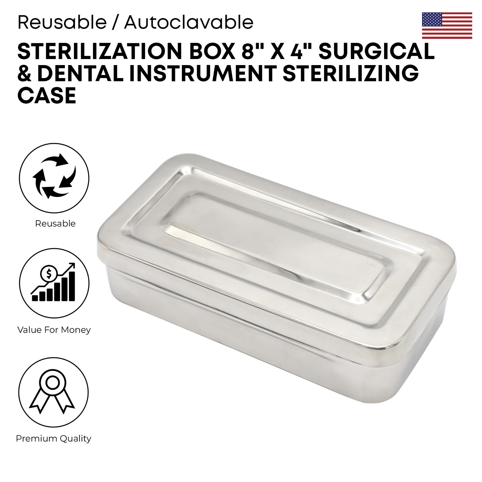 Sterilization Box 8″ x 4″ stainless steel Dental Instrument Sterilizing Case