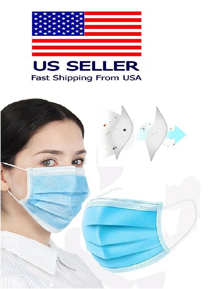 50 pcs 3-Ply Blue Face Protection Mask Earloop Surgical Mouth Dust Cover – USA