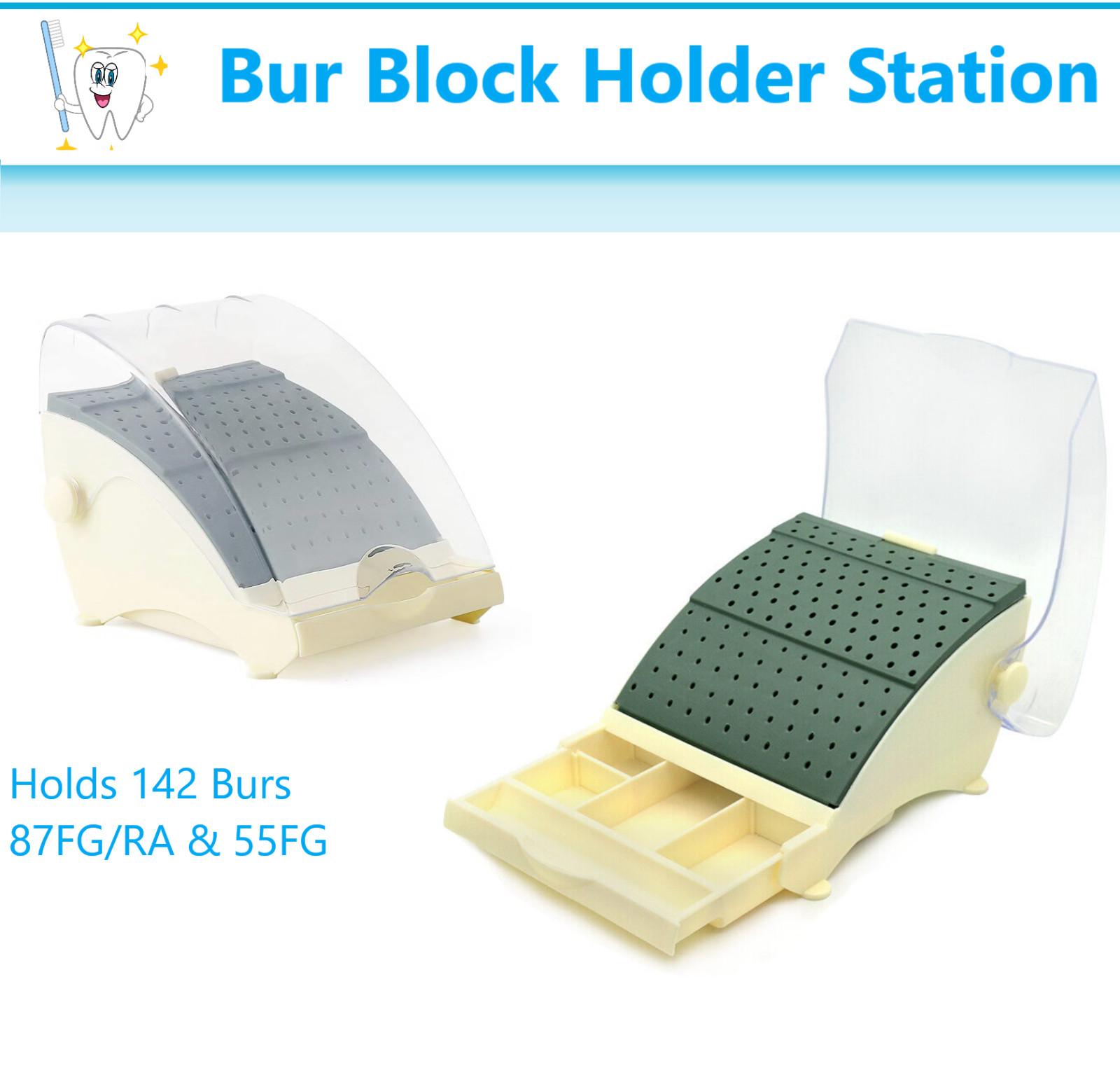 Dental Bur Block / Holder / Station with Pull out Drawer Holds 144FG/RA & 24FG