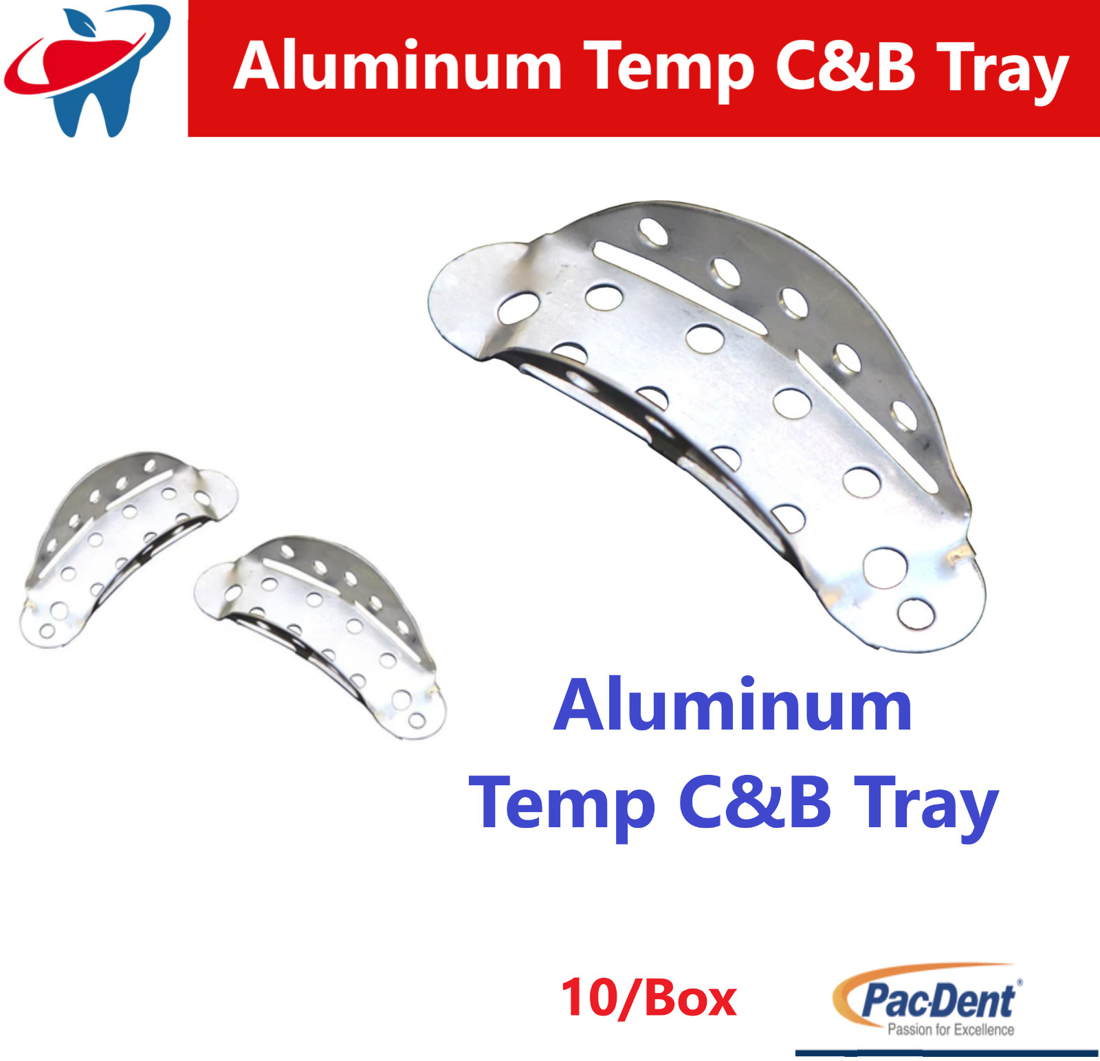 Temp-Tray Universal Dental Aluminum temporary crown and bridge C&B trays, 10/Pk