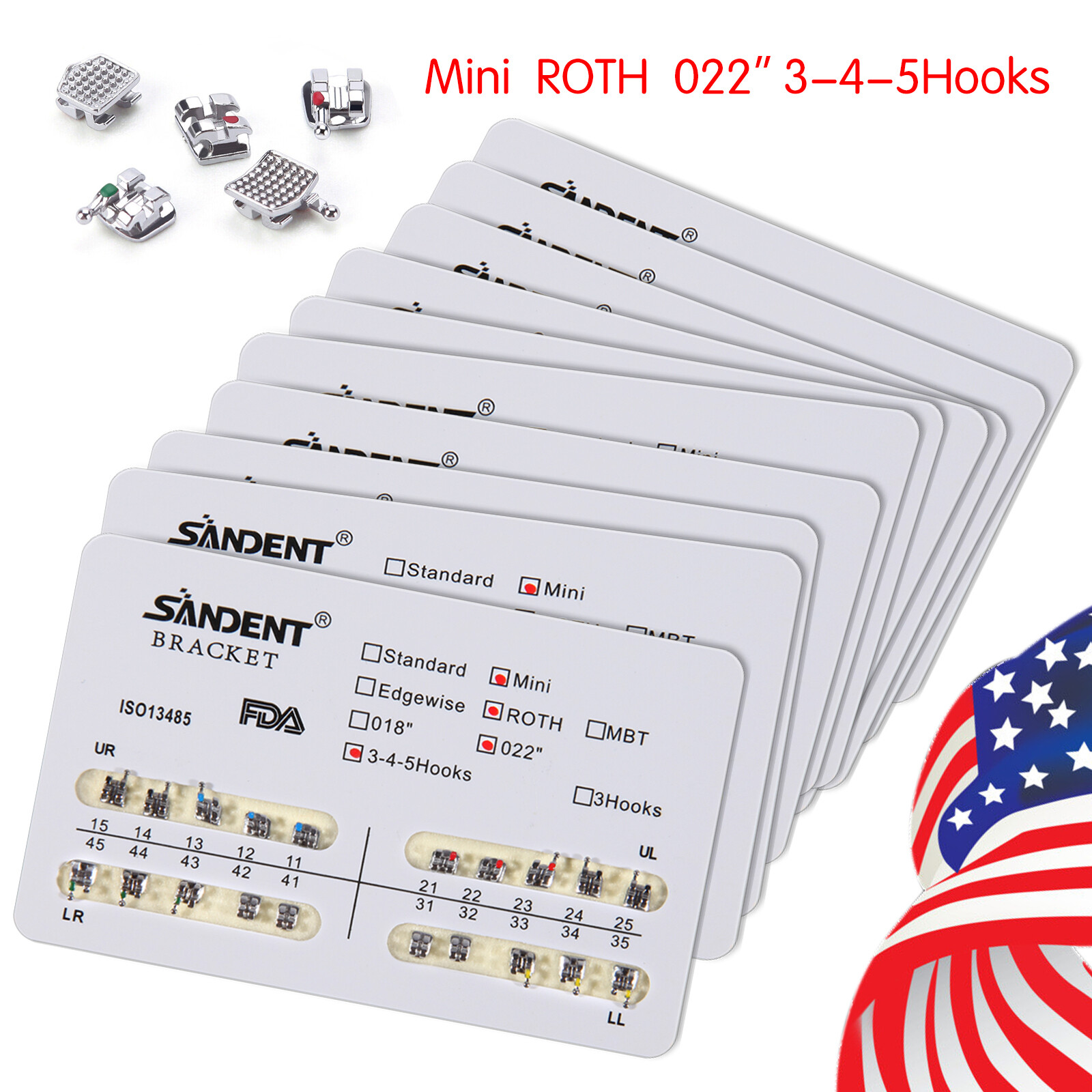 10 packs Dental Orthodontic Brackets Braces Mini Roth Slot 022 345Hook #2 200pcs