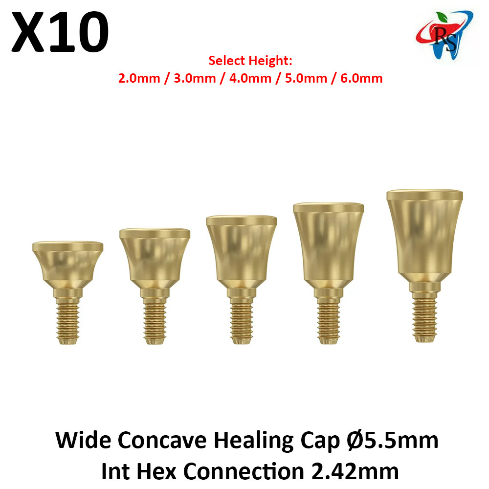 10x Dental Prosthetic Wide Concave Healing Cap Ø5.5mm Int Hex Connection 2.42mm