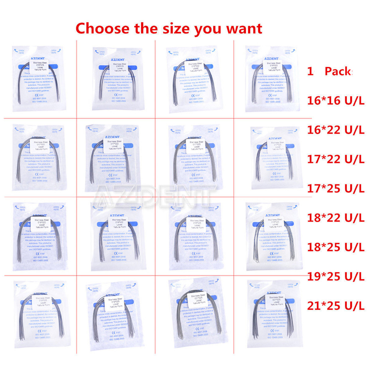 AZDENT Dental Orthodontic Stainless Steel Rectangular Arch Wires Natural Form