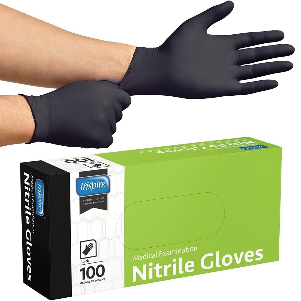 Inspire Black 4.5 Nitrile Disposable Gloves – Black – Box Of 100 – Medium