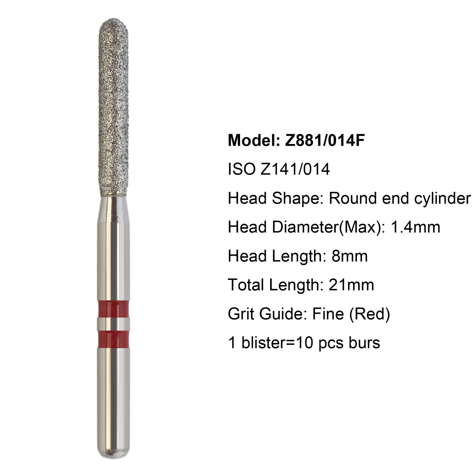 Zirconia Cutting Diamond Burs FG Round End Cylinder Medium Coarse Grit Z881 Bur