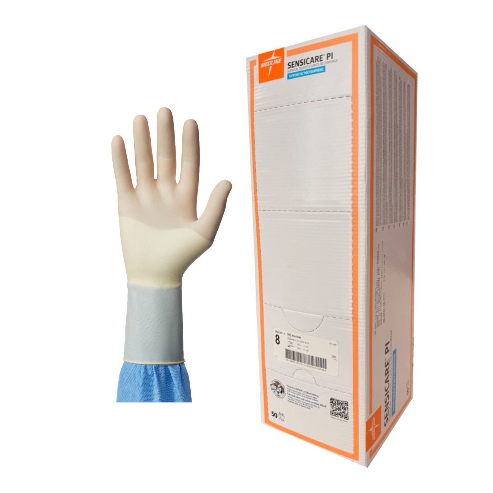 *50-Pairs* Medline SensiCare PI Surgical Gloves Size-8.0 Sterile MSG9080