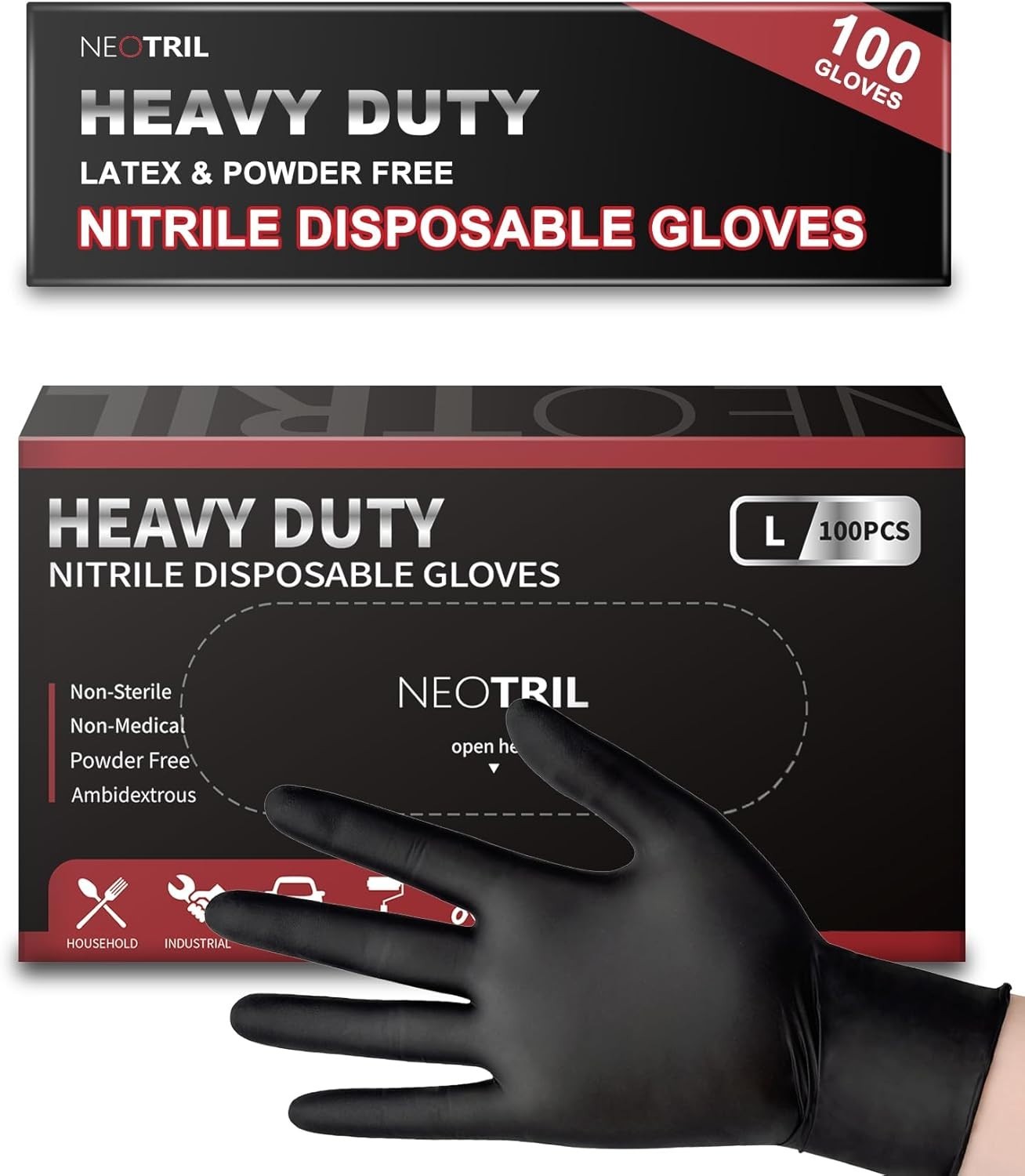 Comfortable, Heavy Duty Nitrile Gloves – 6 Mil Black, Perfect for Sensitive Skin