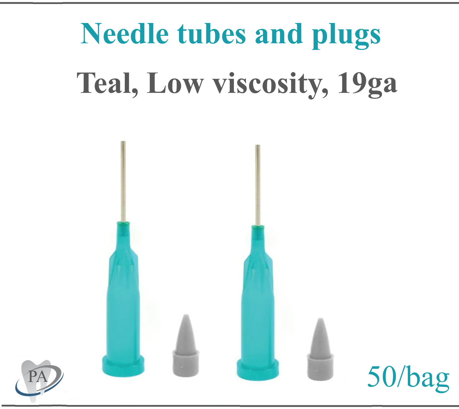 Dental Accudose, Tubes and plugs, Teal, 19Ga Low Viscosity, 50/Bg for C-R Syr