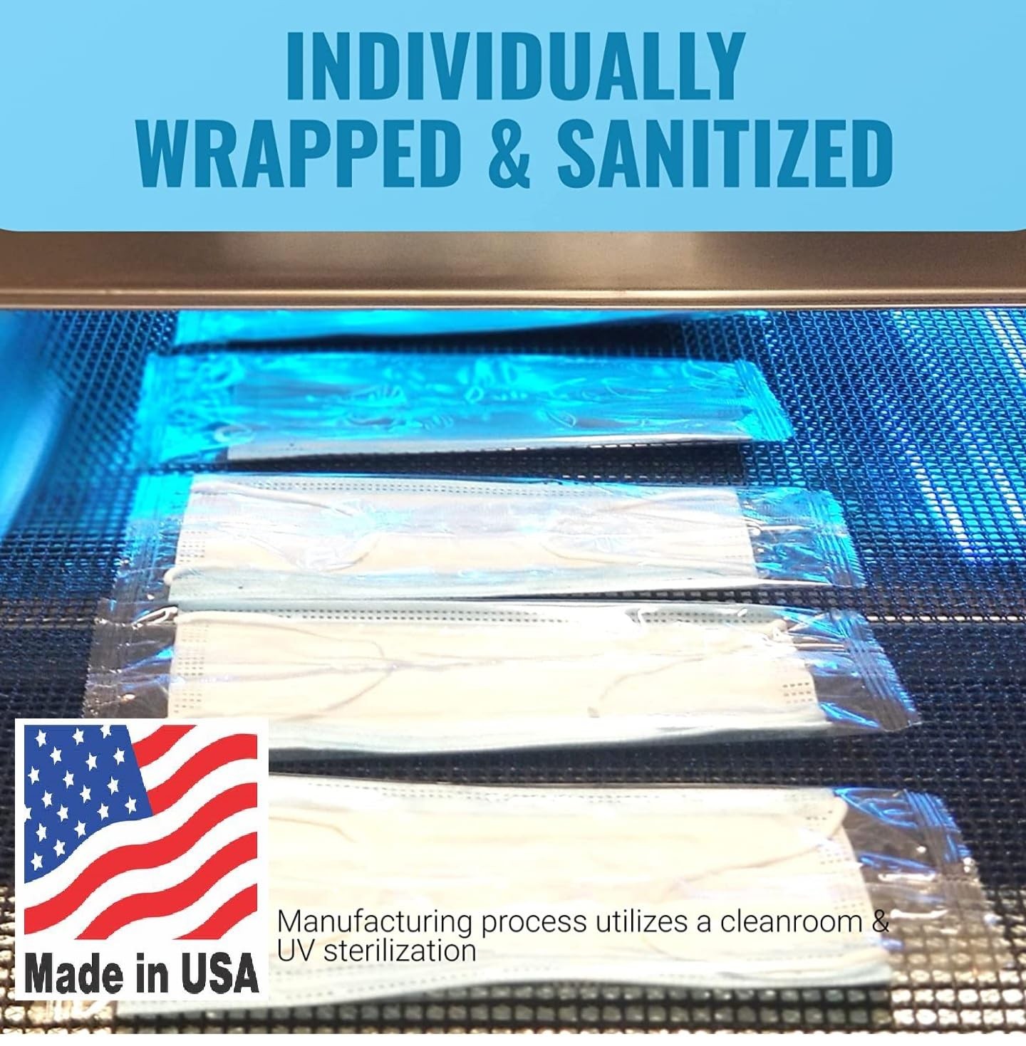 3‑Layer Masks – Individually Wrapped – 100 pack – Cleanroom Manufactured – Br…