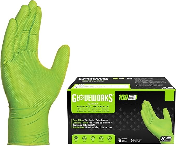 Ammex Gloveworks GWGN49100 Nitrile Disposable Gloves Green 8 Mil M (100 CT)