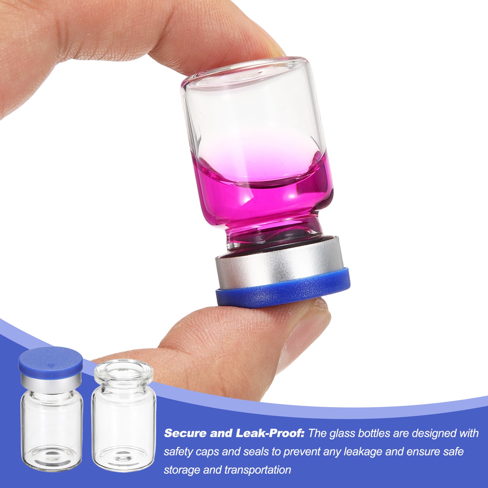 10 Pack 5ml Lab Empty Vials for Injection, Transparent and Blue
