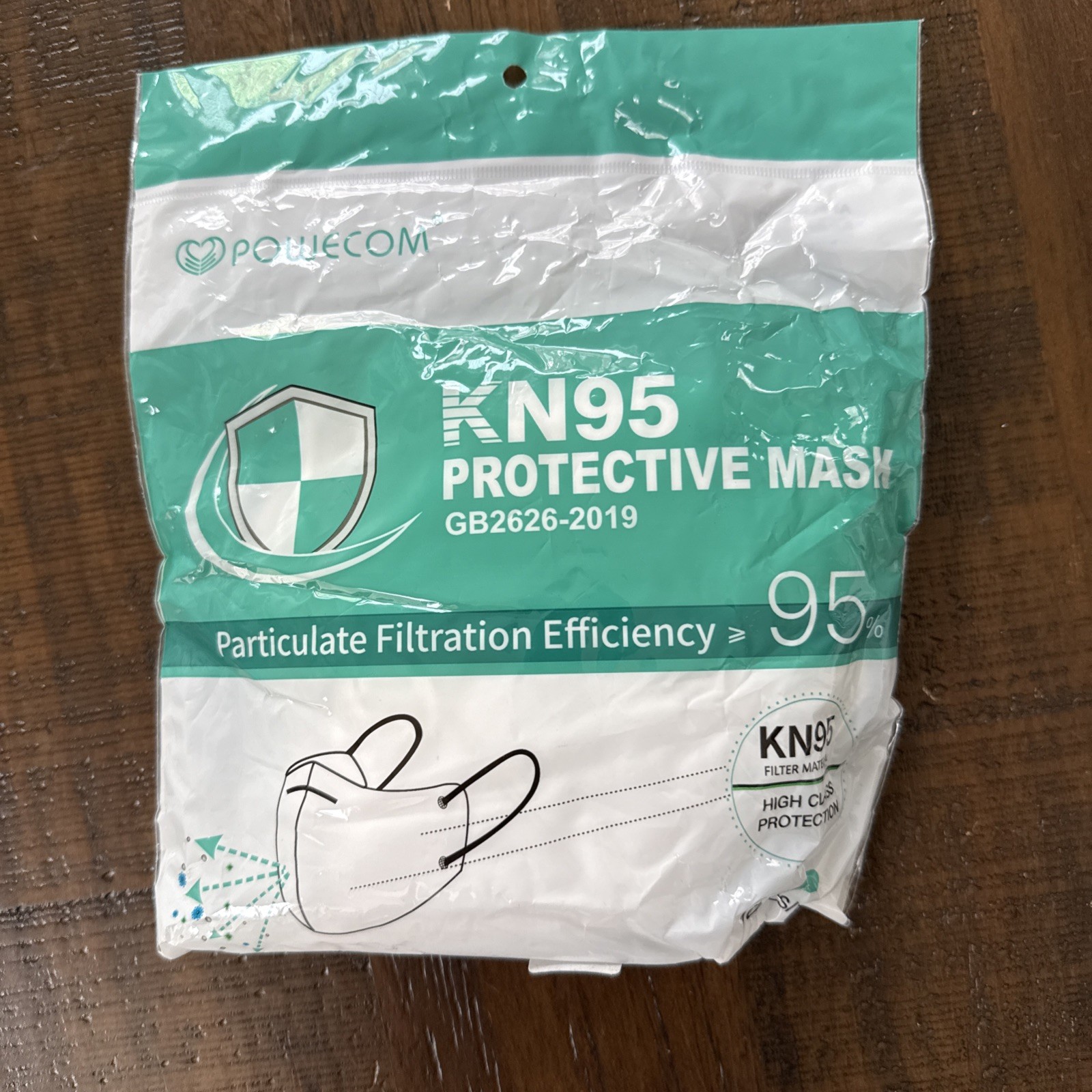 Powecom KN95 Protective 10 Piece White Ear Loop Face Mask Respirator GB2626