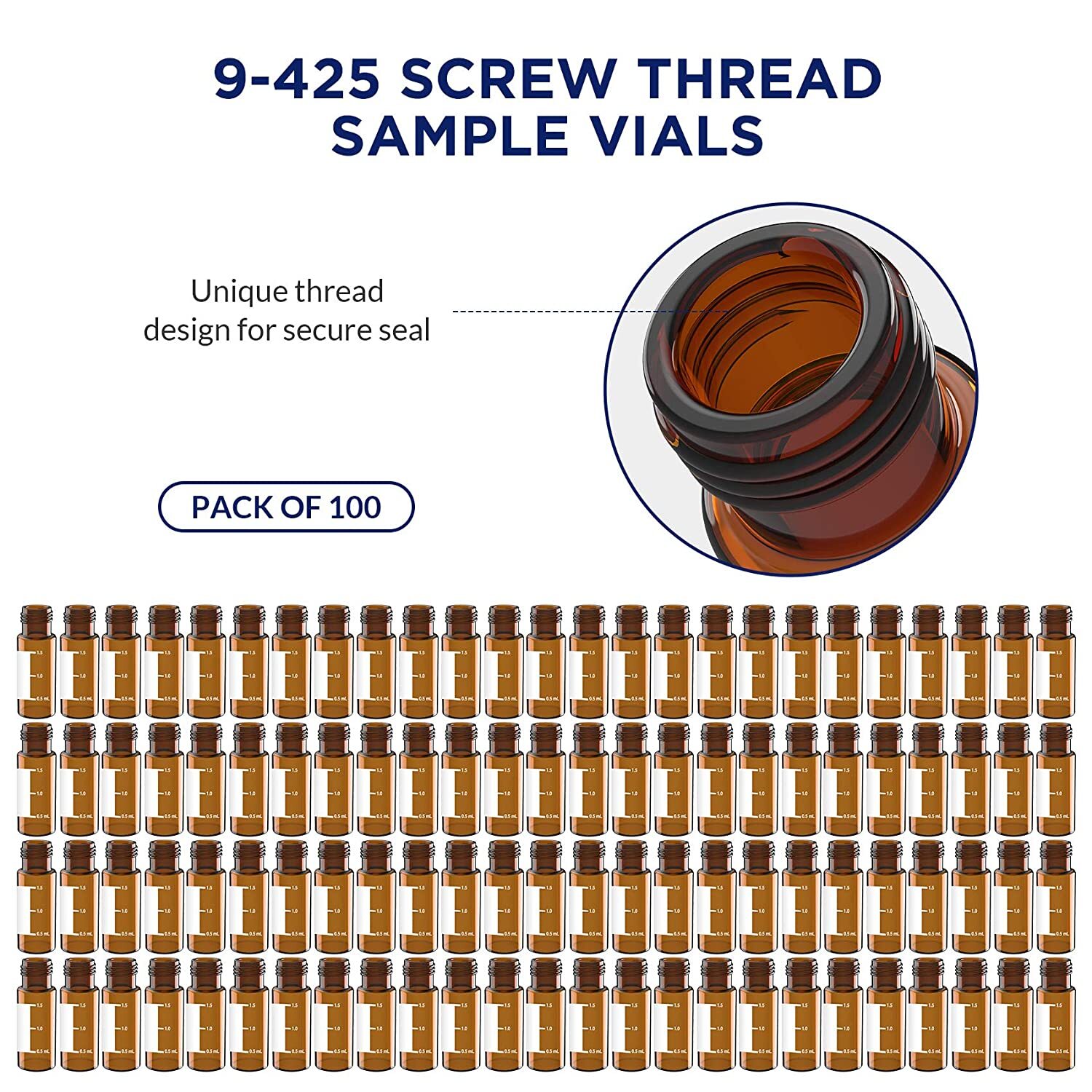 4800PCS 2ml Amber Smple Vials Graduation Large White Write Area 9-425 Screw HPLC