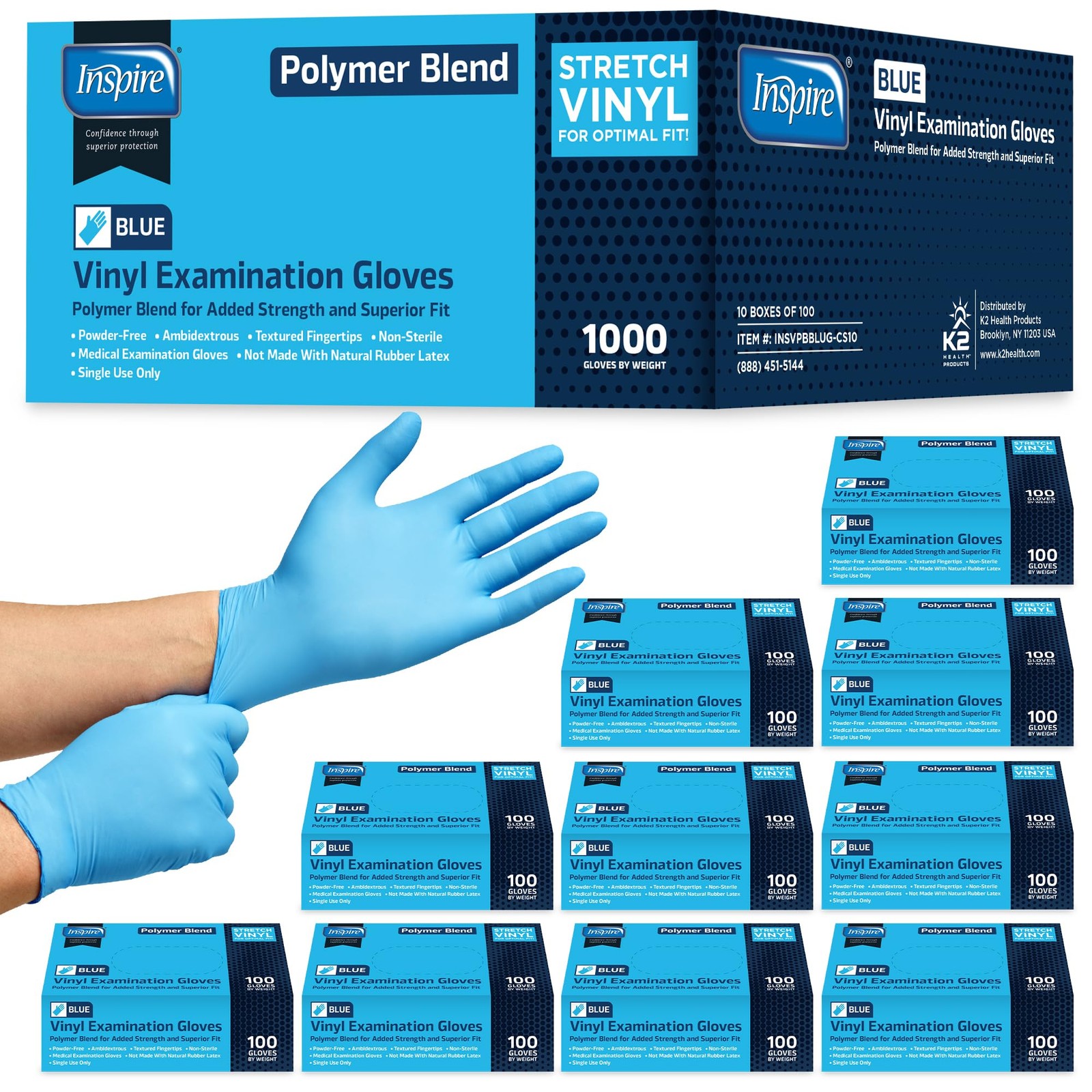 Inspire Nitrile Exam Gloves, Latex Free, Medium, Case of 1000