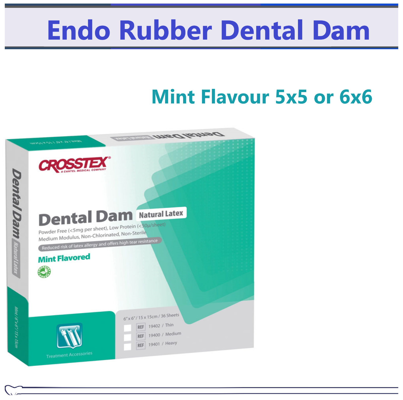 Dental Rubber Dam Natural Latex Thin Medium Heavy Gauge 6″x6″ / 5″x5 – Crosstex