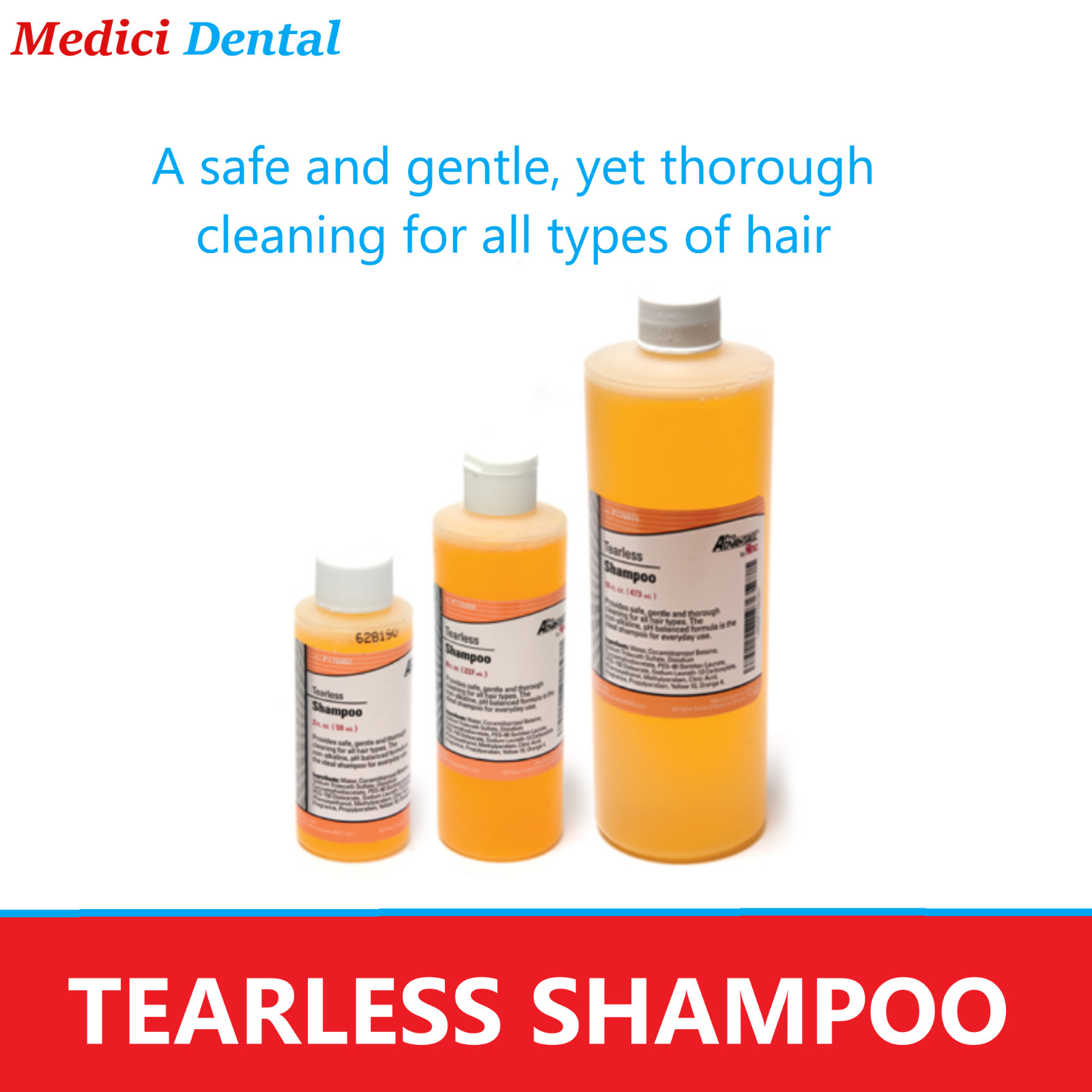 Tearless Shampoo 8 Oz or 16 Oz, Non-alkaline, pH balanced, gentle All Types Hair