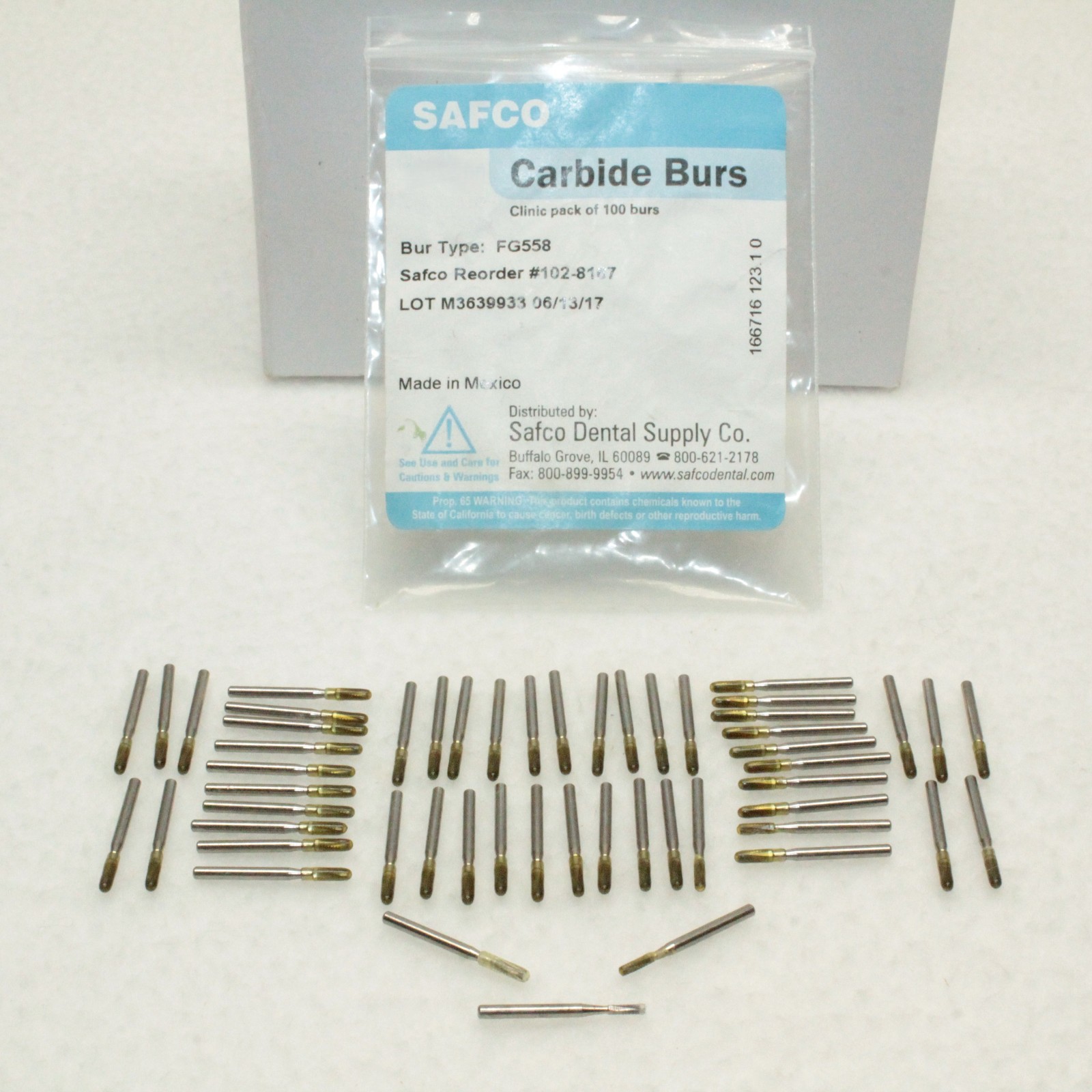 Safco Carbide Dental Burs Type FG558, Reorder #102-8167, Lot of 53