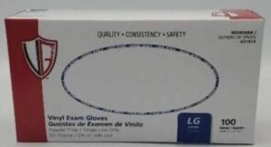 Vinyl Exam Gloves, Powder Free, Large, 100 Per Box