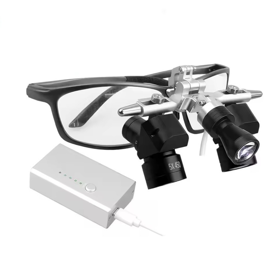 5X Dental 48 ° Ergo Loupes Adjustable Working Distance 5W Adjustable Spotlight
