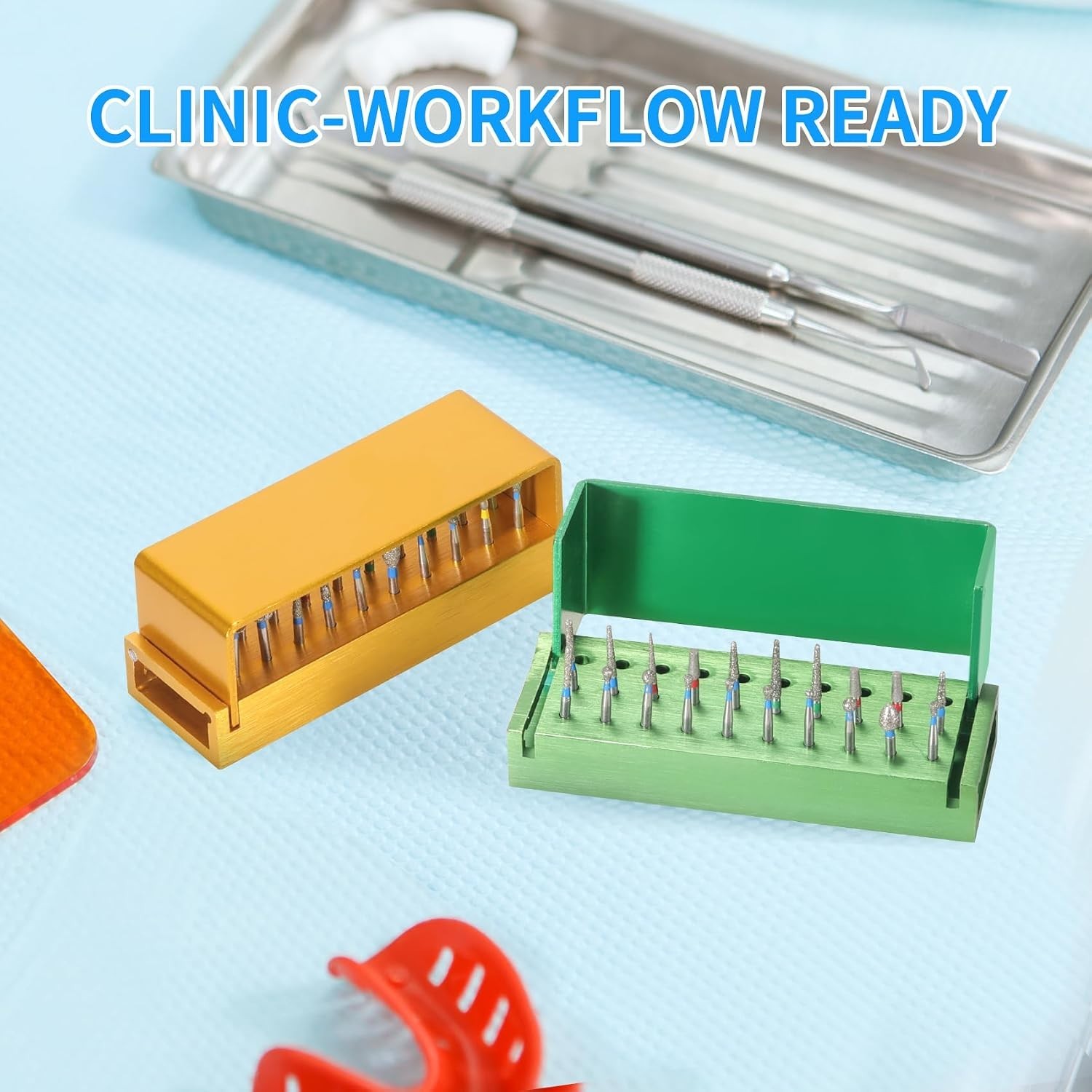 High-Temperature Resistant Dental Bur Block with Flip-Top Cover in Elegant Blue
